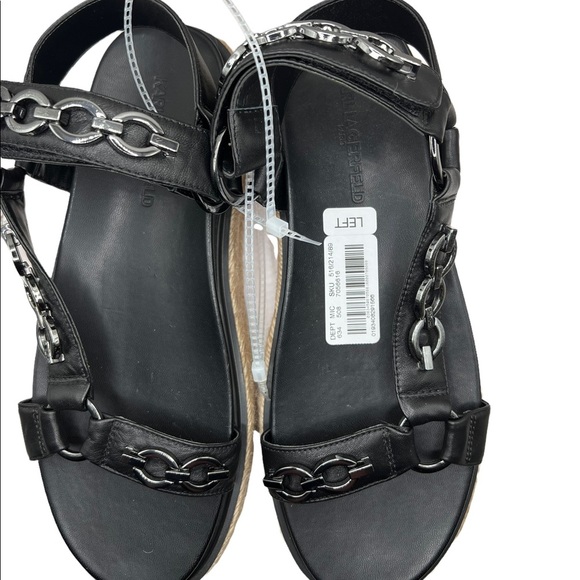 Karl Lagerfeld Palma Strappy Chain Black Leather Platform Jute Wedge Sandal 9 - Picture 3 of 14